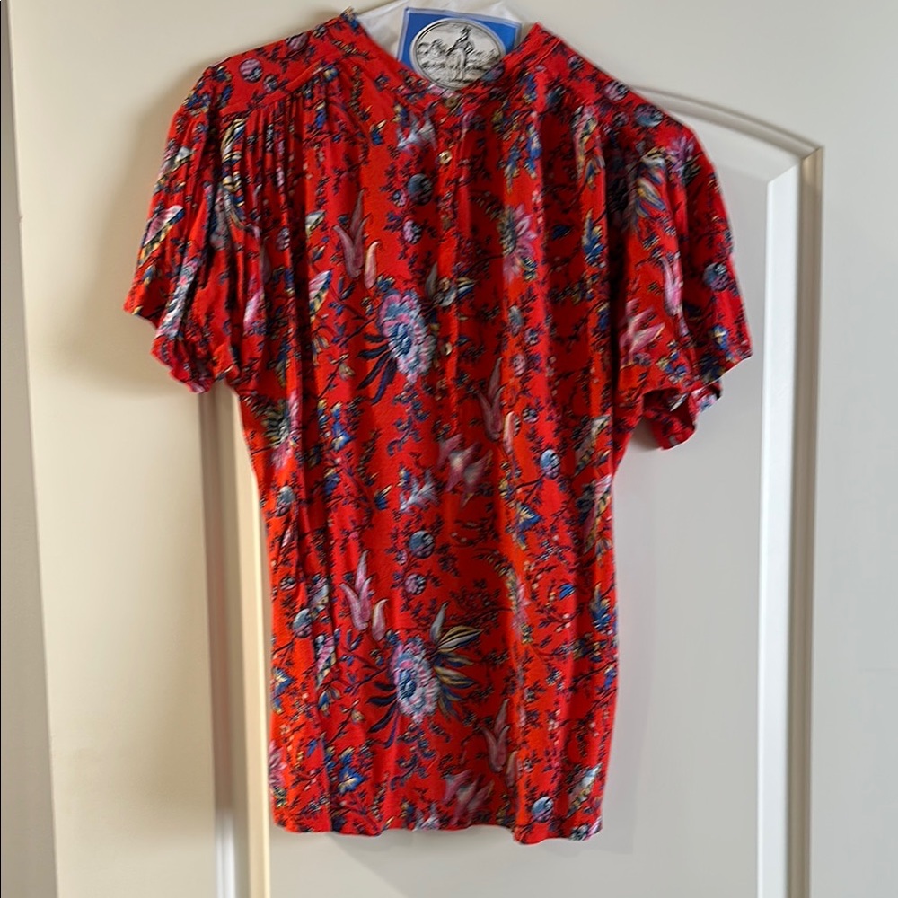 Maeve Orange/Red with Blue Floral Short Sleeve Tee